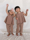 Sunny Waffle Unisex Kids Pants / Chocolate - Sun Peony Coconut