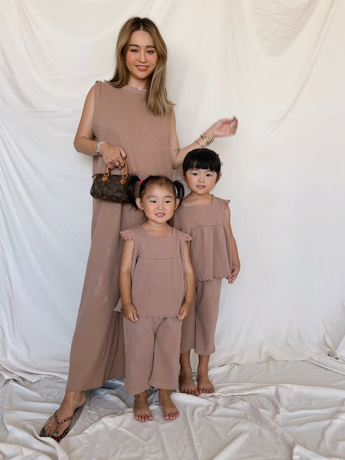 Sunny Waffle Unisex Kids Pants / Chocolate - Sun Peony Coconut