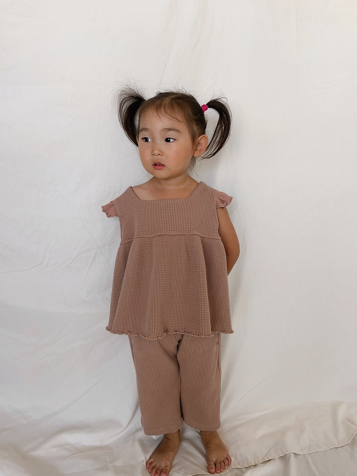 Sunny Waffle Unisex Kids Pants / Chocolate - Sun Peony Coconut