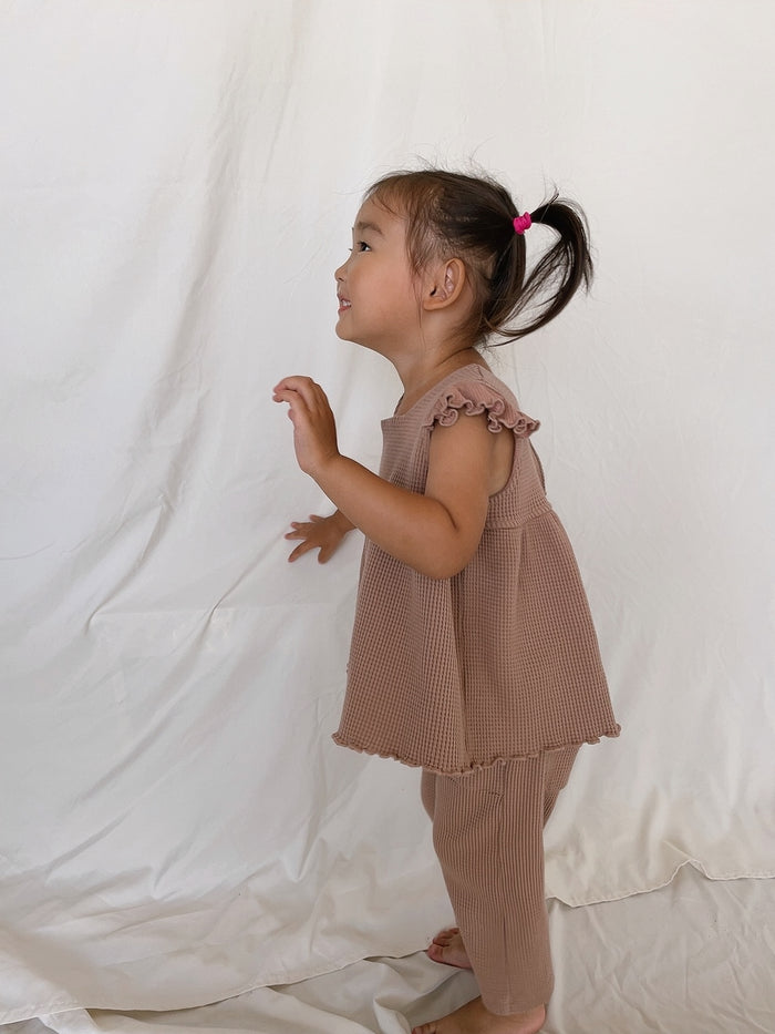 Sunny Waffle Unisex Kids Pants / Chocolate - Sun Peony Coconut