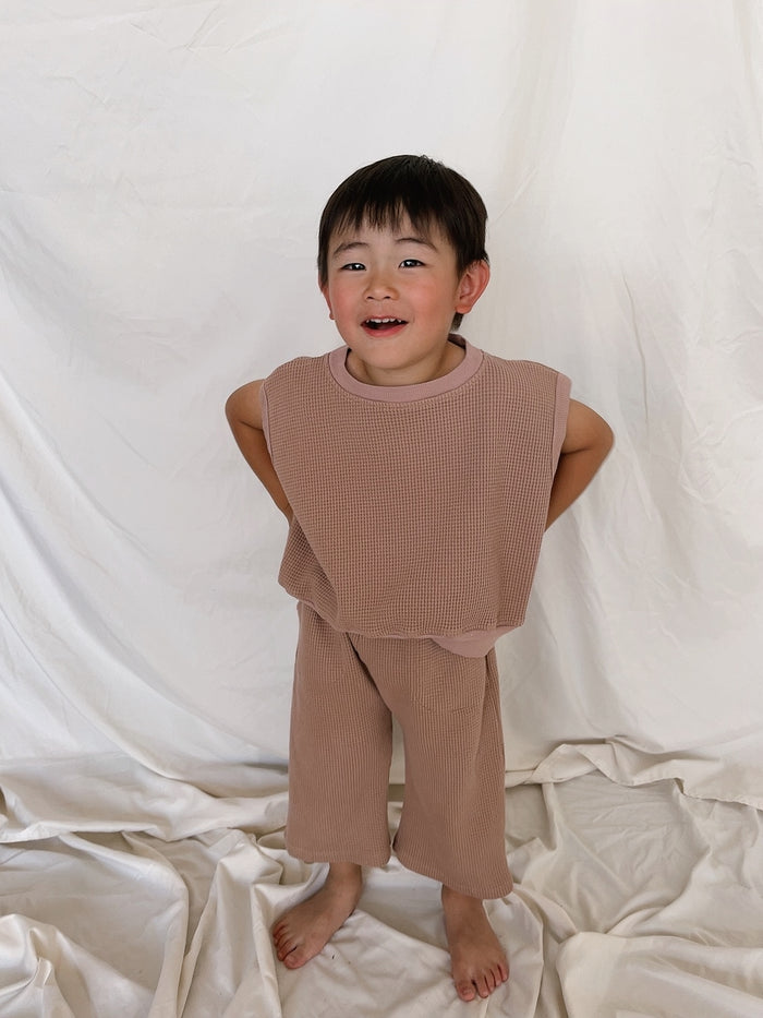 Sunny Waffle Unisex Kids Pants / Chocolate - Sun Peony Coconut