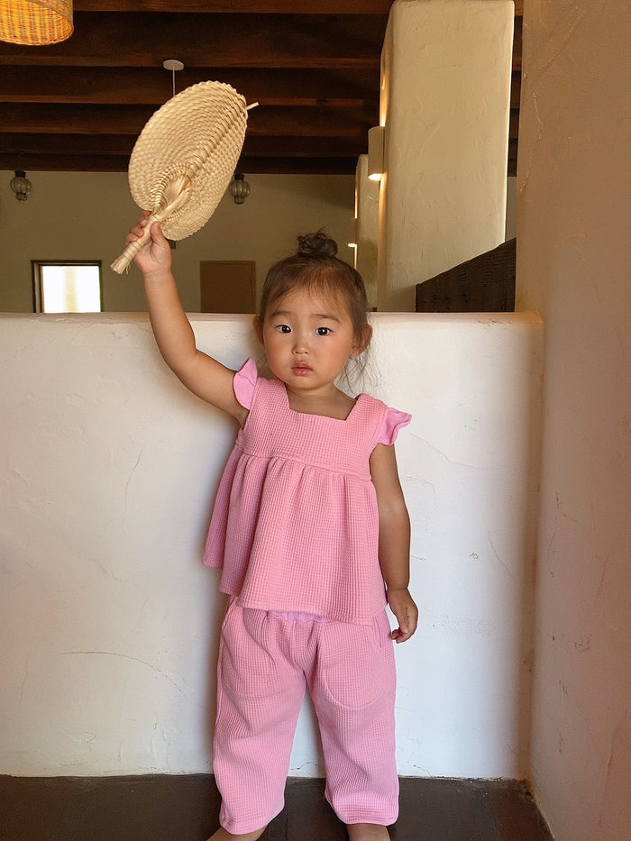 Sunny Waffle Unisex Kids Pants / Peach - Sun Peony Coconut