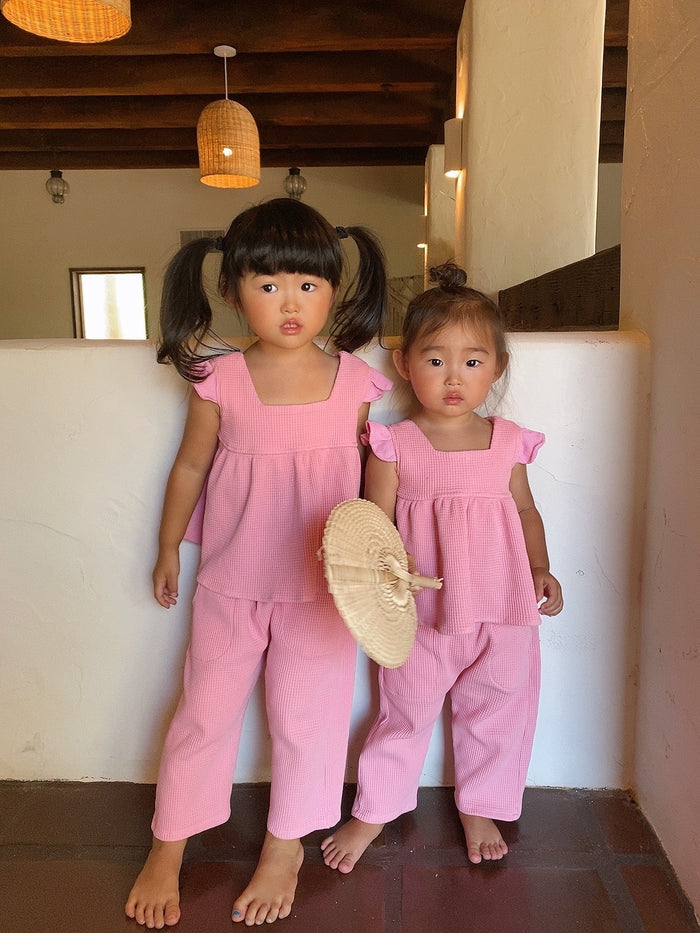 Sunny Waffle Unisex Kids Pants / Peach - Sun Peony Coconut