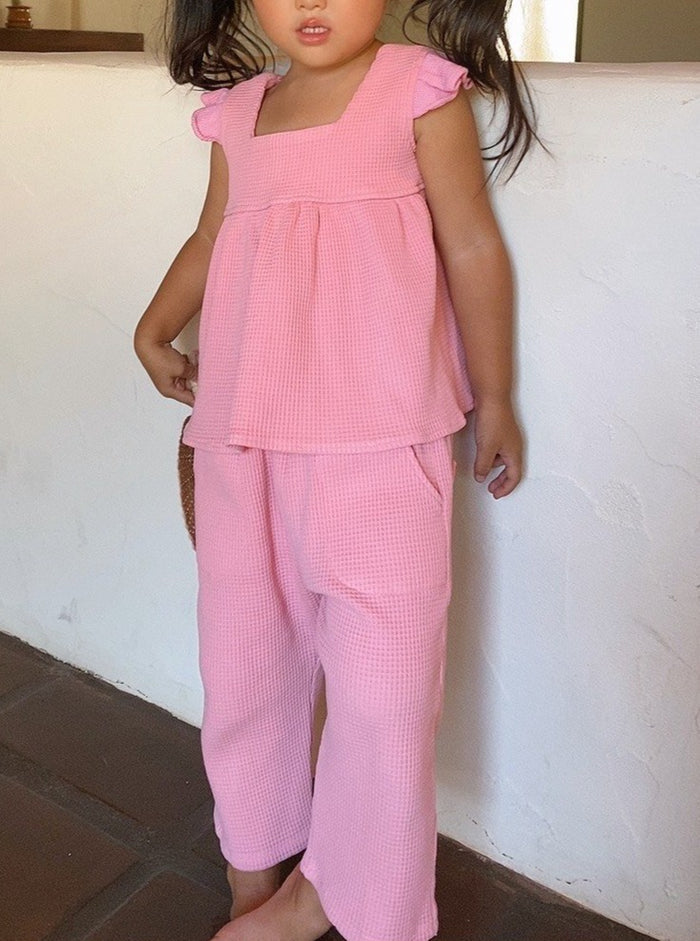 Sunny Waffle Unisex Kids Pants / Peach - Sun Peony Coconut