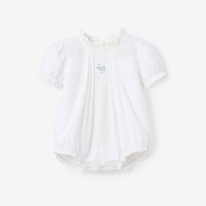 Swiss Dot Pintucked Bubble w/ Rose Embroidery