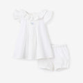 Swiss Dot Pintucked Dress w/ Rose Embroidery