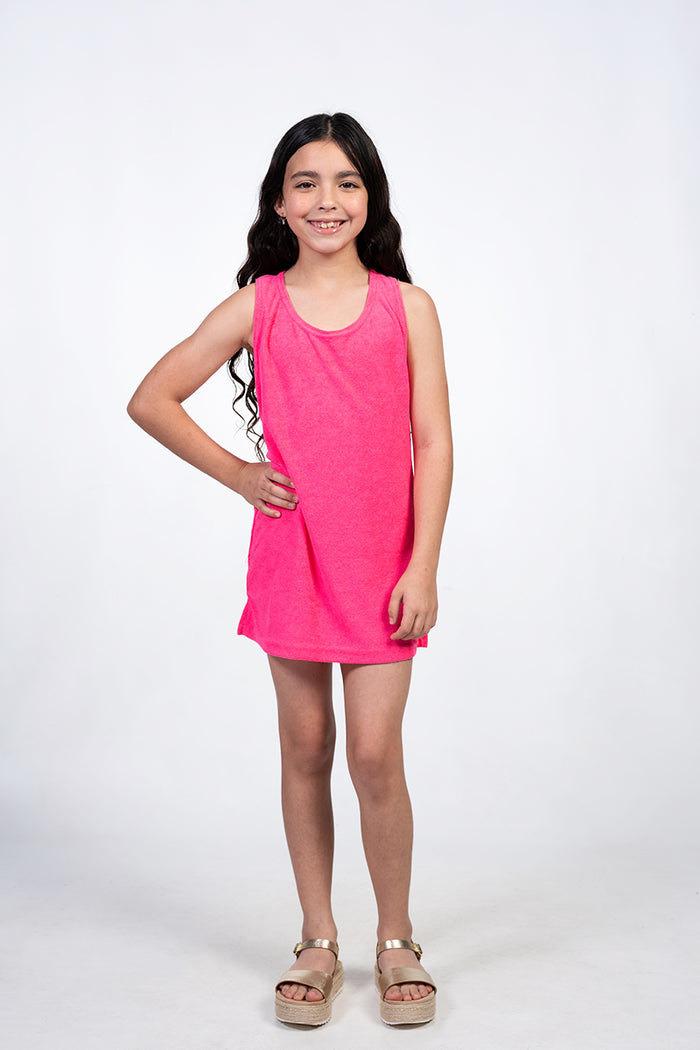 Hot pink terry back tank dress for girls