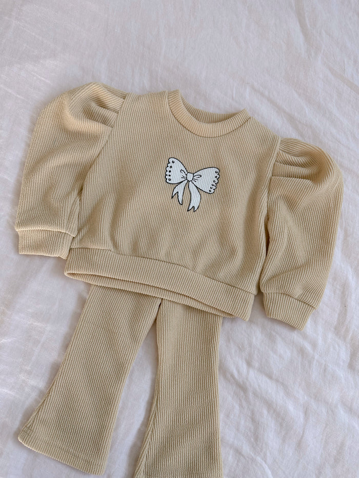 Tatum Bow Soft knitted Set Tan - Sun Peony Coconut