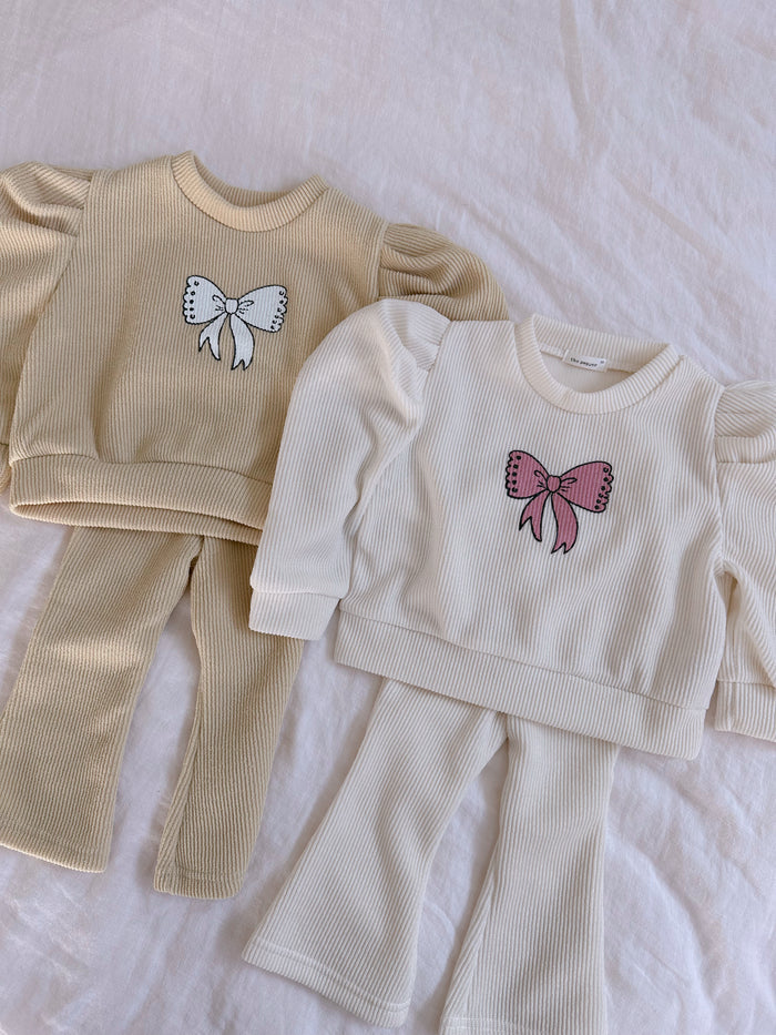 Tatum Bow Soft knitted Set Tan - Sun Peony Coconut