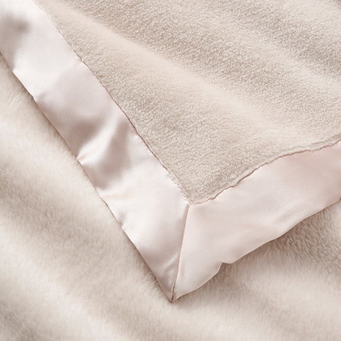 Taupe Satin Trim Flannel Fleece Baby Stroller Blanket
