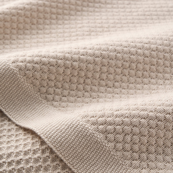 Taupe Textured Knit Blanket + Bunny Ring Rattle Gift Set