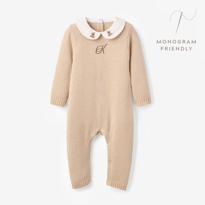 Teddy Bear Embroidered Cotton Cashmere Jumpsuit