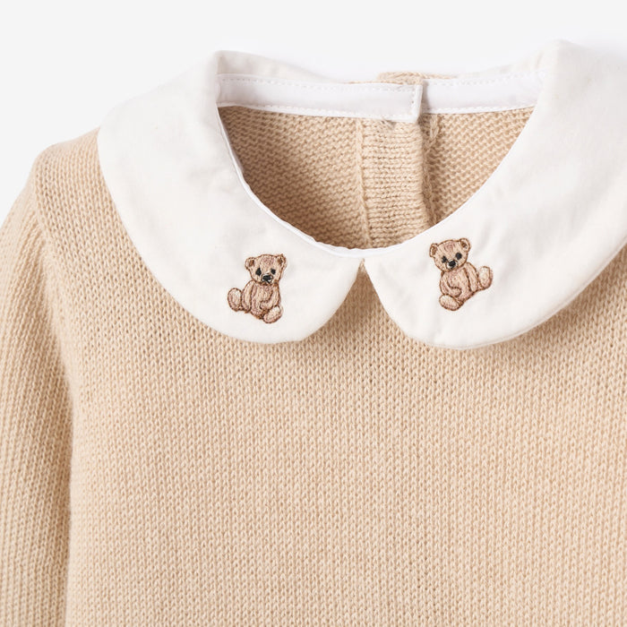 Teddy Bear Embroidered Cotton Cashmere Jumpsuit
