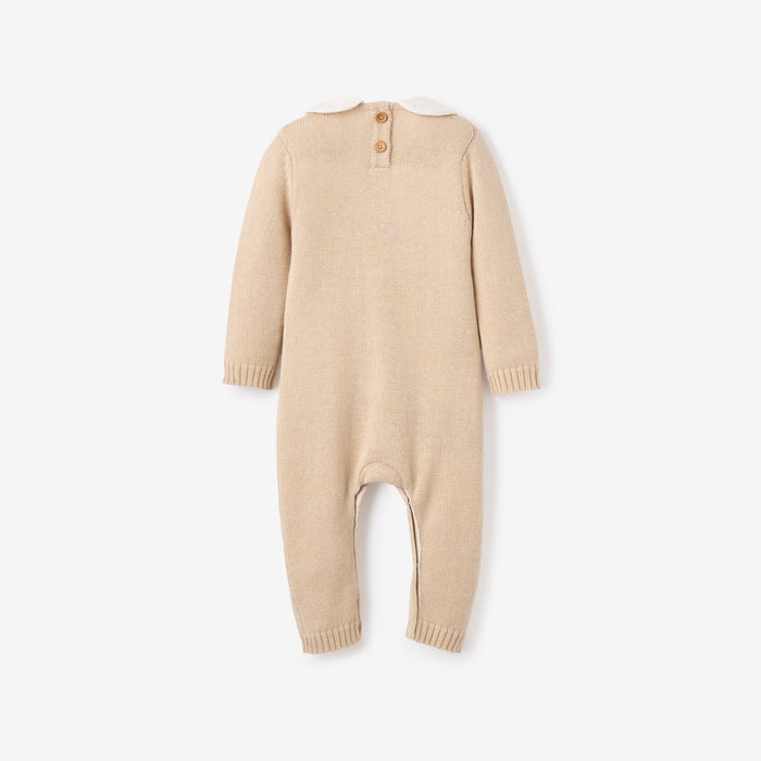 Teddy Bear Embroidered Cotton Cashmere Jumpsuit