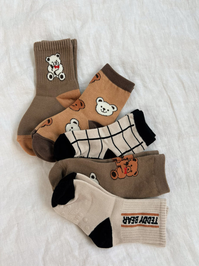 Teddy Bear Unisex Socks Set (5 pairs) - Sun Peony Coconut