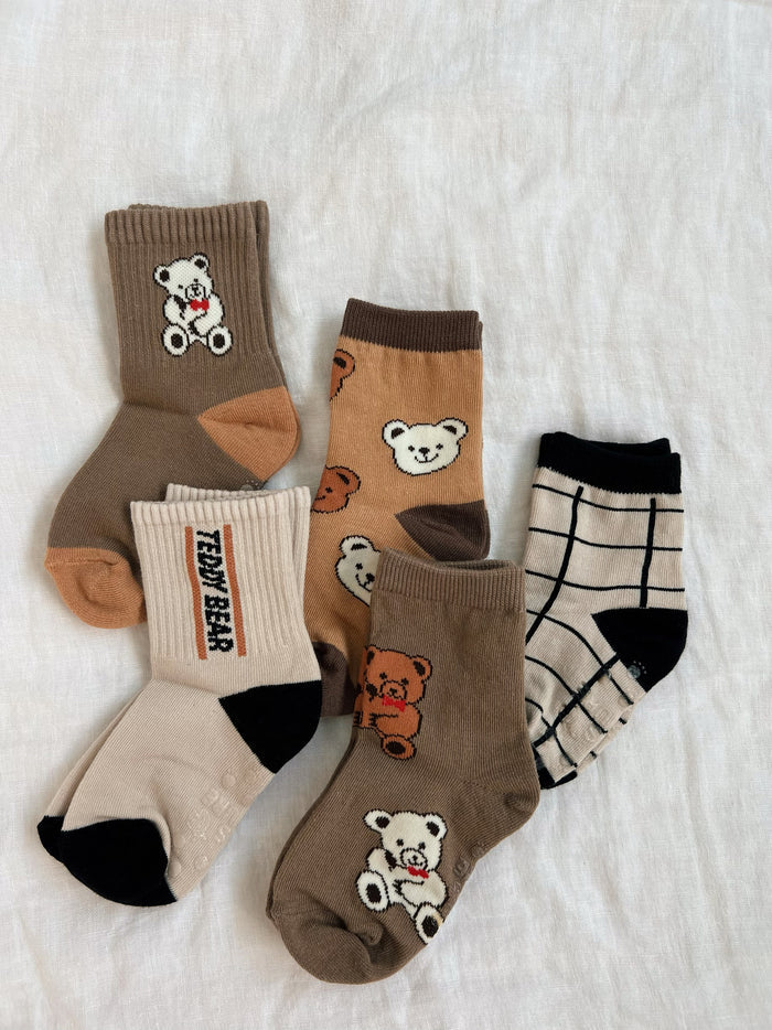 Teddy Bear Unisex Socks Set (5 pairs) - Sun Peony Coconut