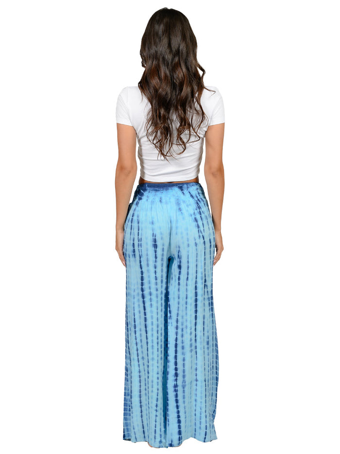 Tie Dye smocked waist, open leg pants in four color styles.
