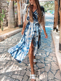 Tie-dyed V-neck High Waist Casual Dress