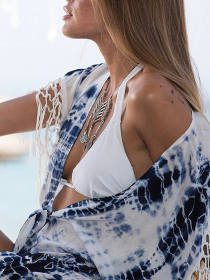 Tie-dyed V-neck High Waist Casual Dress