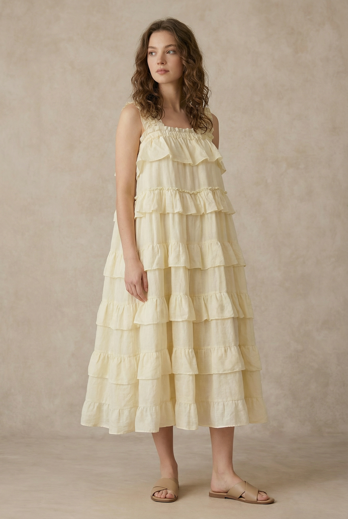 TIERED RUFFLE DRESS WITH FRILLED STRAPS