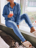 Two-piece Solid Color V-neck Drawstring Hoodie