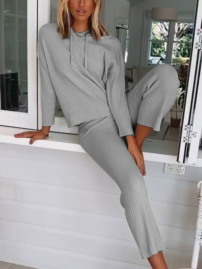 Two-piece Solid Color V-neck Hoodie