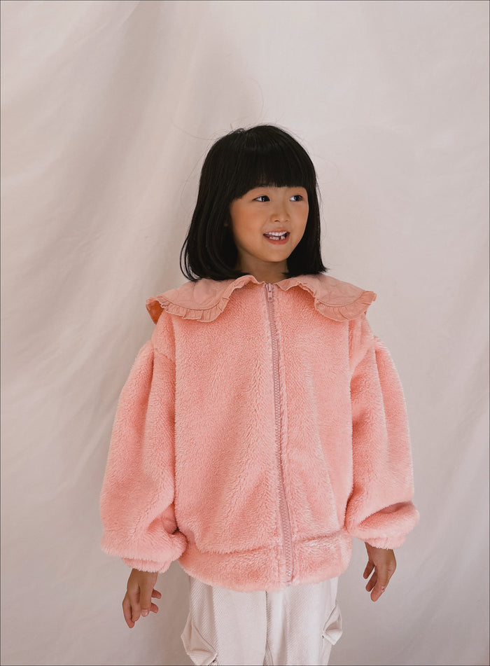 Unicorn Cloud Faux Fur Heart Frilled Collar Jacket Cotton Candy - Sun Peony Coconut