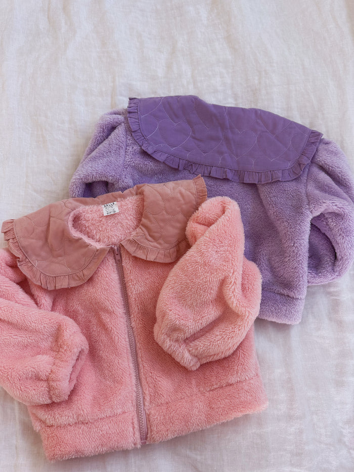 Unicorn Cloud Faux Fur Heart Frilled Collar Jacket Cotton Candy - Sun Peony Coconut