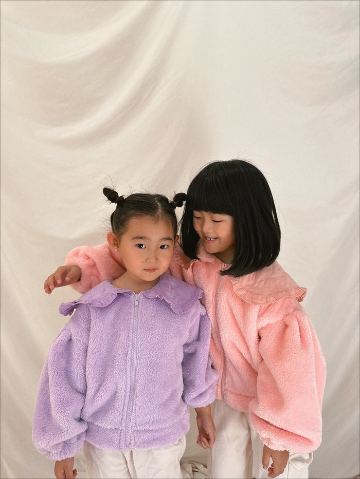 Unicorn Cloud Faux Fur Heart Frilled Collar Jacket Cotton Candy - Sun Peony Coconut