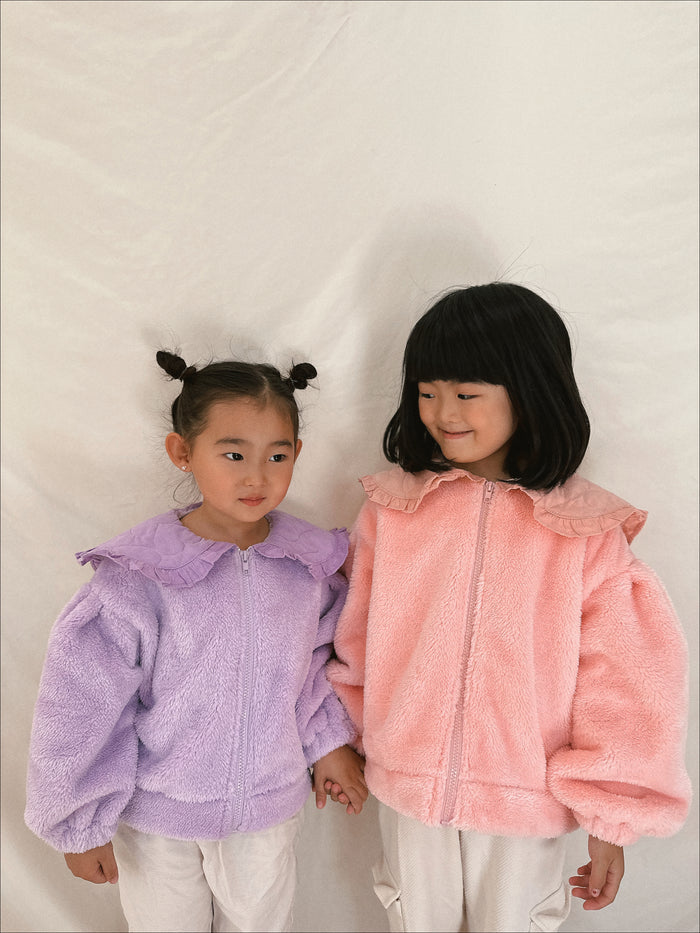 Unicorn Cloud Faux Fur Heart Frilled Collar Jacket Cotton Candy - Sun Peony Coconut