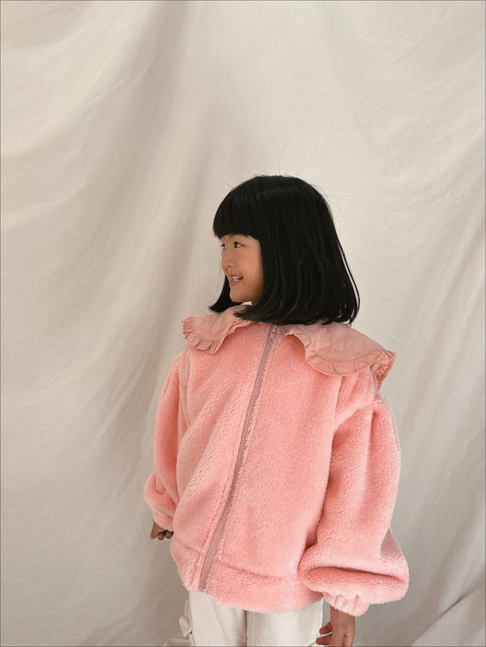Unicorn Cloud Faux Fur Heart Frilled Collar Jacket Cotton Candy - Sun Peony Coconut