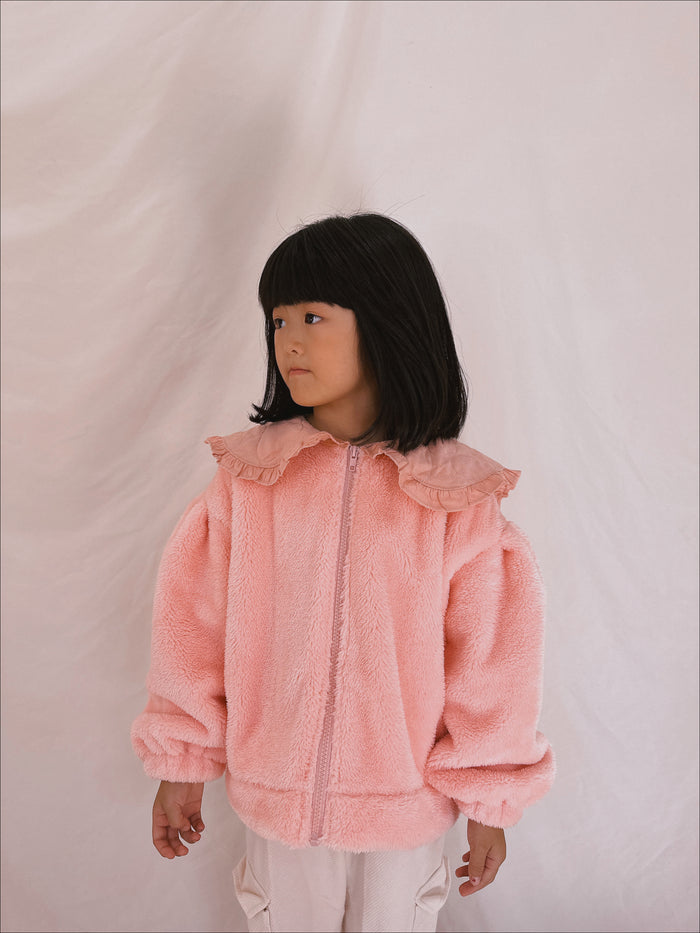 Unicorn Cloud Faux Fur Heart Frilled Collar Jacket Cotton Candy - Sun Peony Coconut