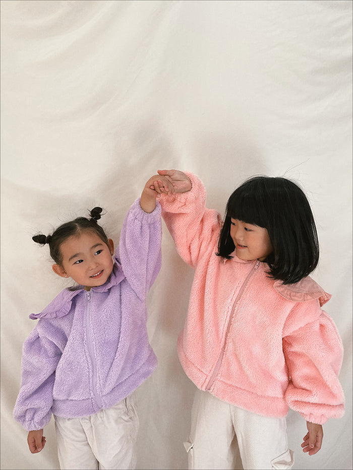 Unicorn Cloud Faux Fur Heart Frilled Collar Jacket Cotton Candy - Sun Peony Coconut