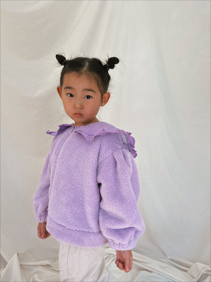 Unicorn Cloud Faux Fur Heart Frilled Collar Jacket Lilac - Sun Peony Coconut
