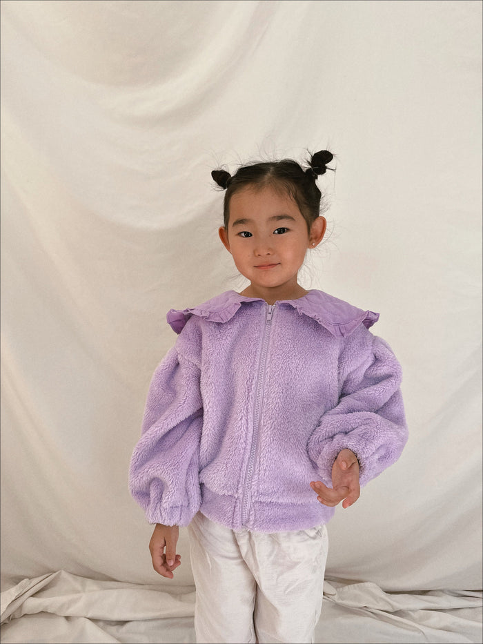 Unicorn Cloud Faux Fur Heart Frilled Collar Jacket Lilac - Sun Peony Coconut