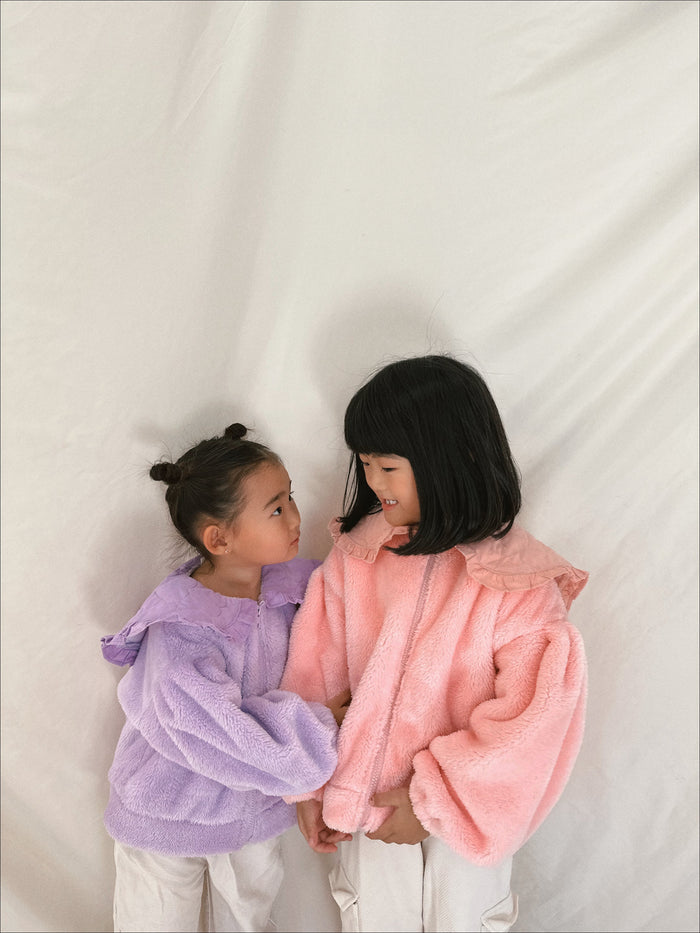 Unicorn Cloud Faux Fur Heart Frilled Collar Jacket Lilac - Sun Peony Coconut