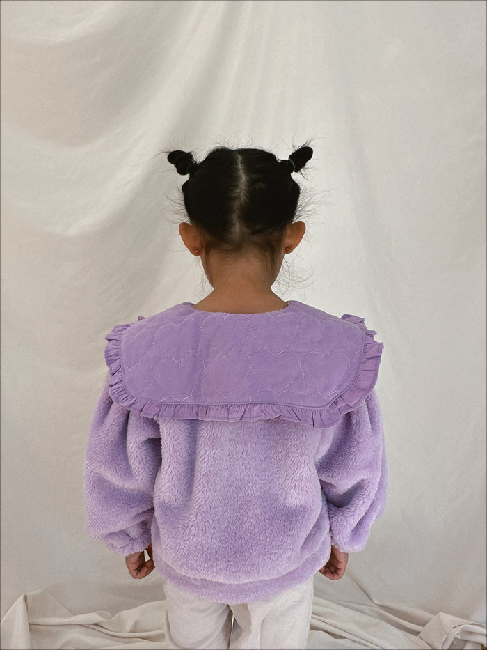 Unicorn Cloud Faux Fur Heart Frilled Collar Jacket Lilac - Sun Peony Coconut