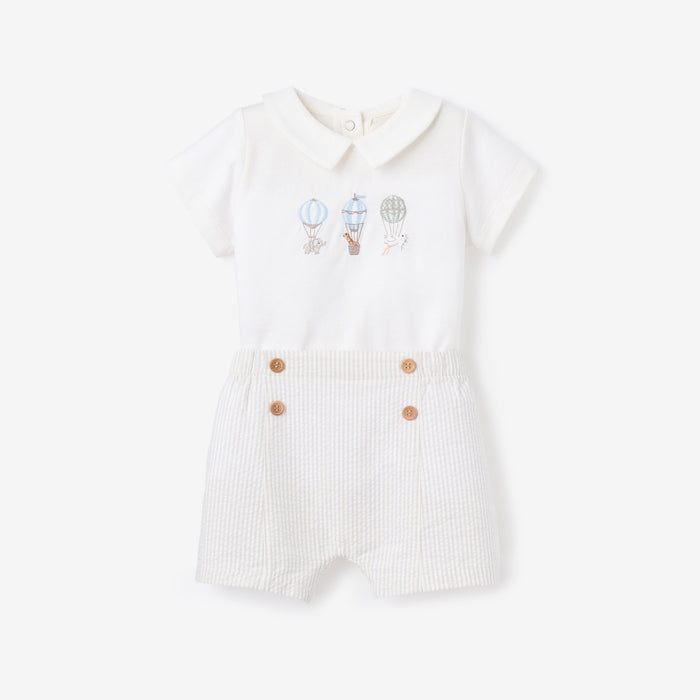Up & Away Embroidered Bodysuit & Seersucker Short Set