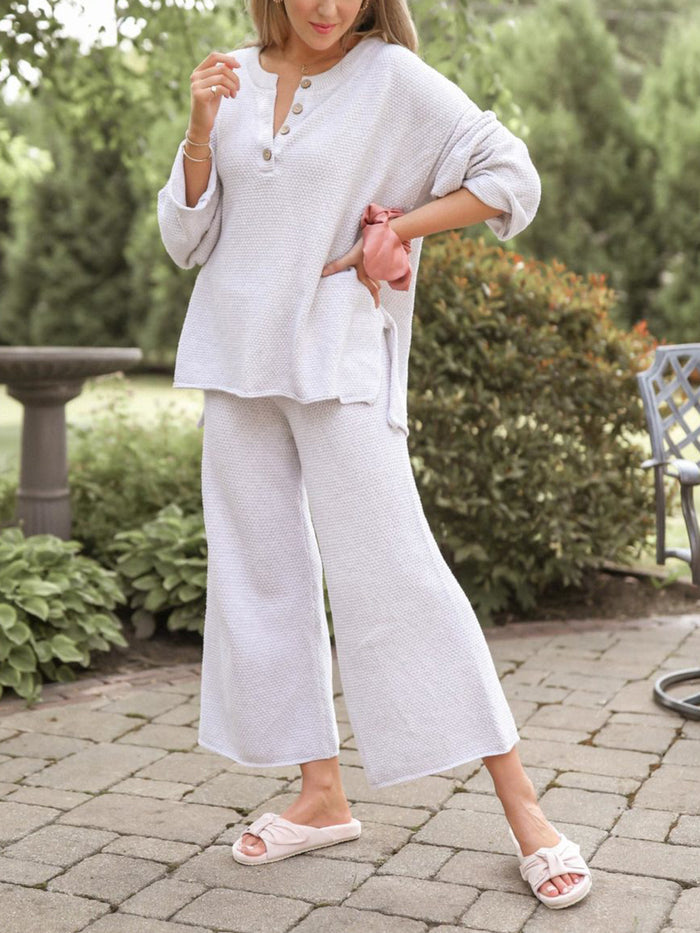V-neck Button-shaped Solid Color Loose Suit
