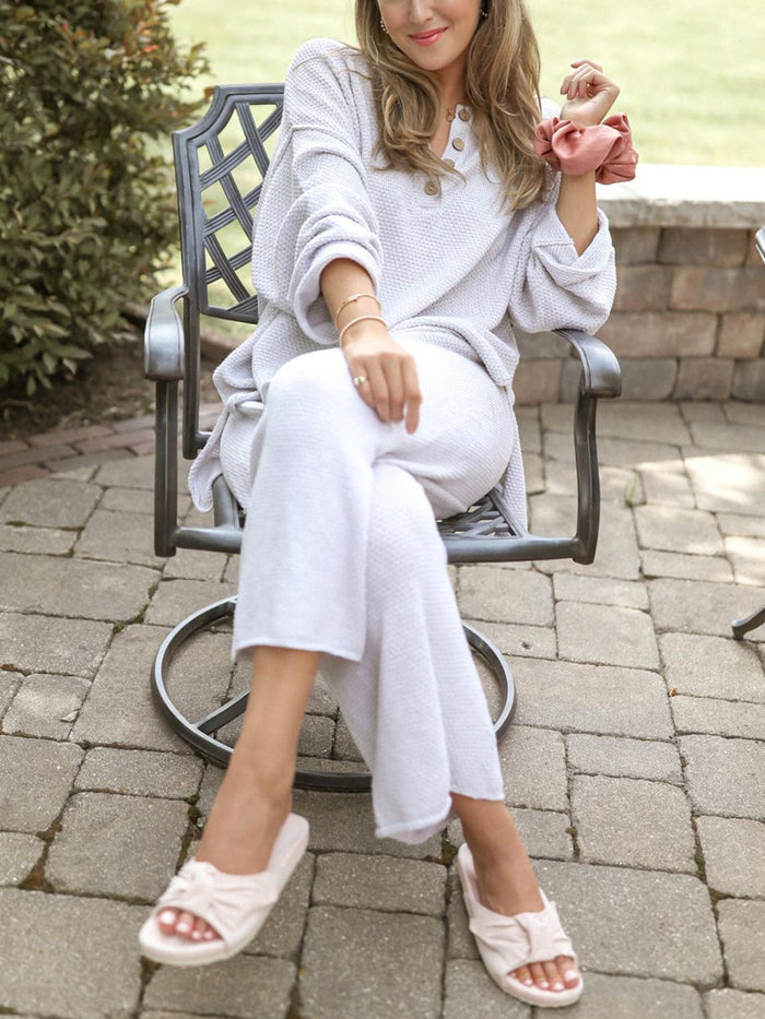 V-neck Button-shaped Solid Color Loose Suit