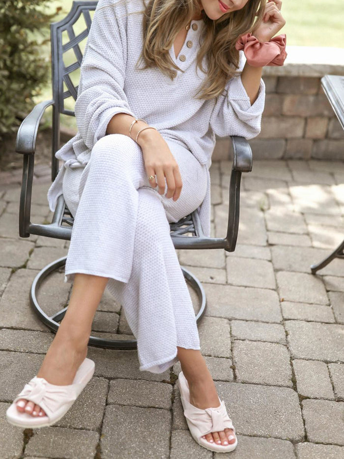 V-neck Button-shaped Solid Color Loose Suit