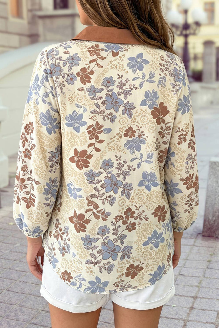 V Neck Floral Blouse Long Sleeve