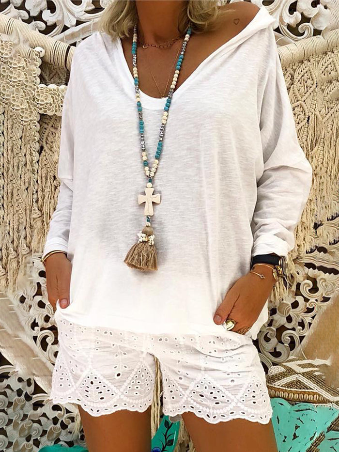 V-Neck Hooded Casual Long Sleeve Suit