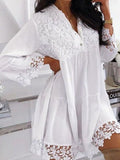 V-neck Lace Stitching Solid Color Casual Dress