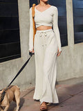 V-neck Long Sleeve Knitted Slim Fit Suit