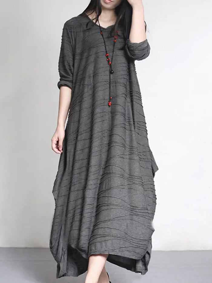 V-neck Long Sleeve Loose Casual Maxi Dress
