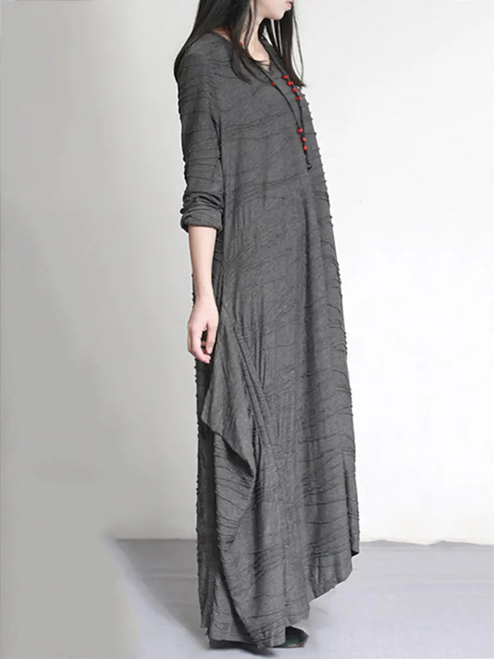 V-neck Long Sleeve Loose Casual Maxi Dress