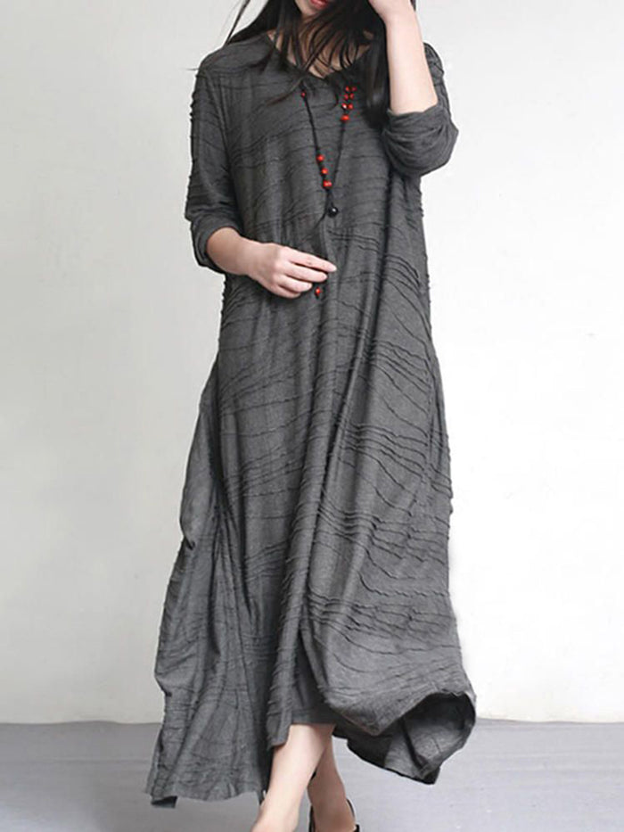 V-neck Long Sleeve Loose Casual Maxi Dress