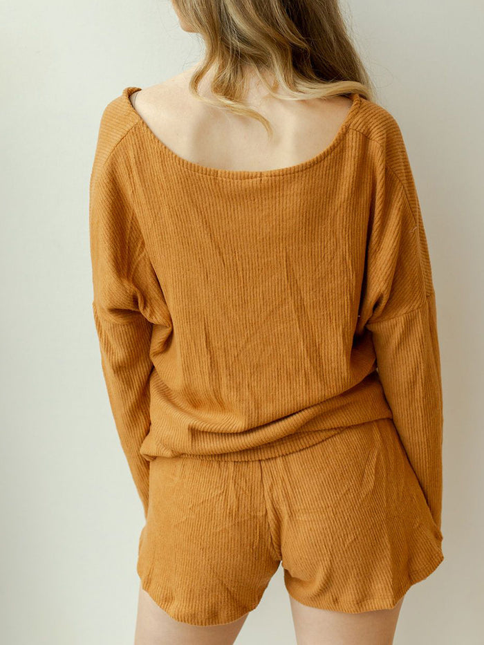 V-neck Long-sleeved Knitted Solid Color Suit