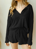 V-neck Long-sleeved Knitted Solid Color Suit